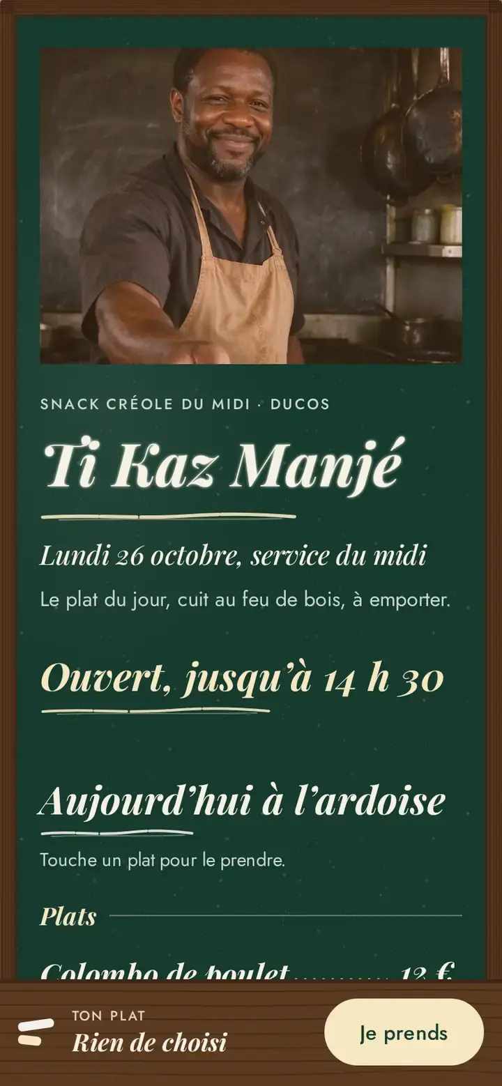 Ardoise, déclinaison Bistro, sur téléphone