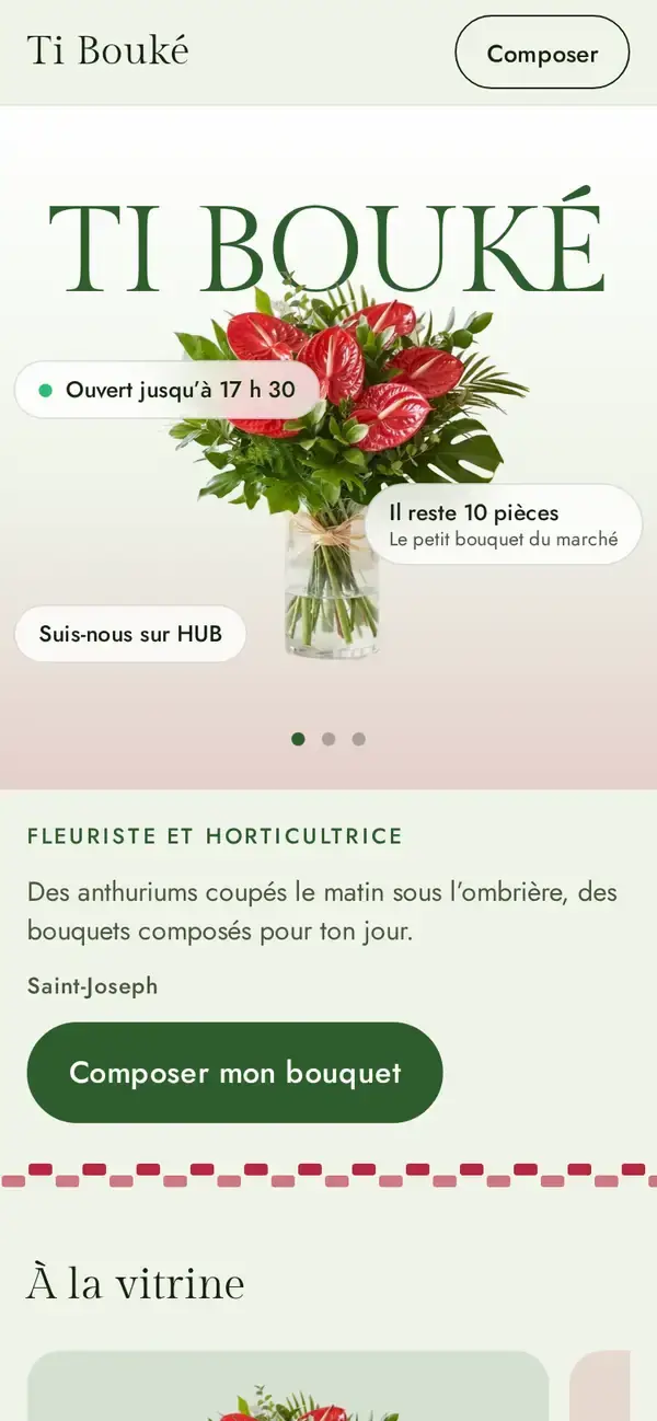 Thème Bouké sur téléphone, réglé avec le schéma feuille de bananier, avec un commerce imaginé.