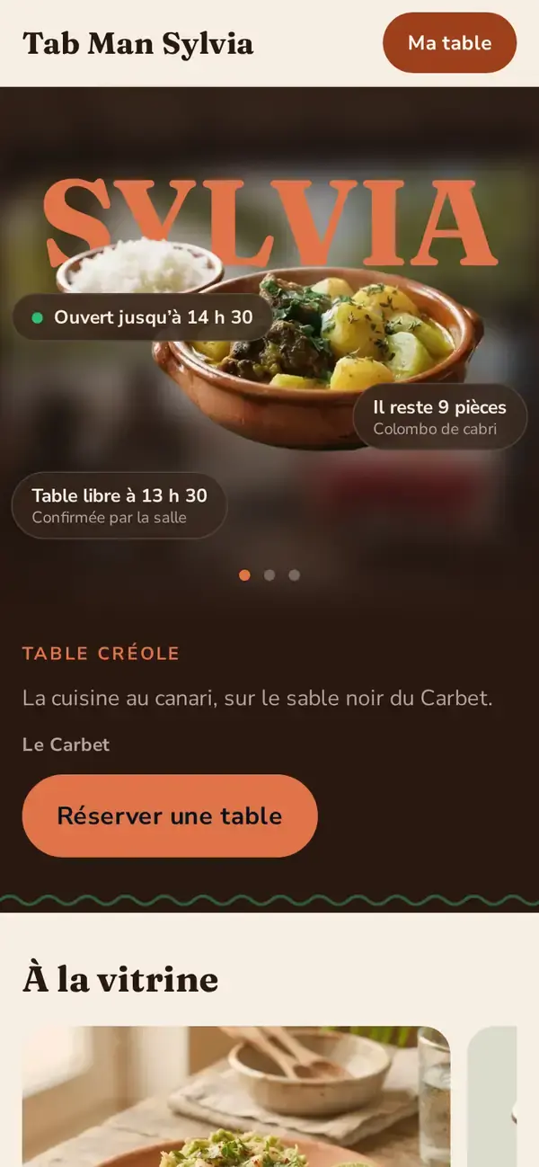 Thème Kannari sur téléphone, avec les polices Fraunces et Nunito Sans, avec un commerce imaginé.