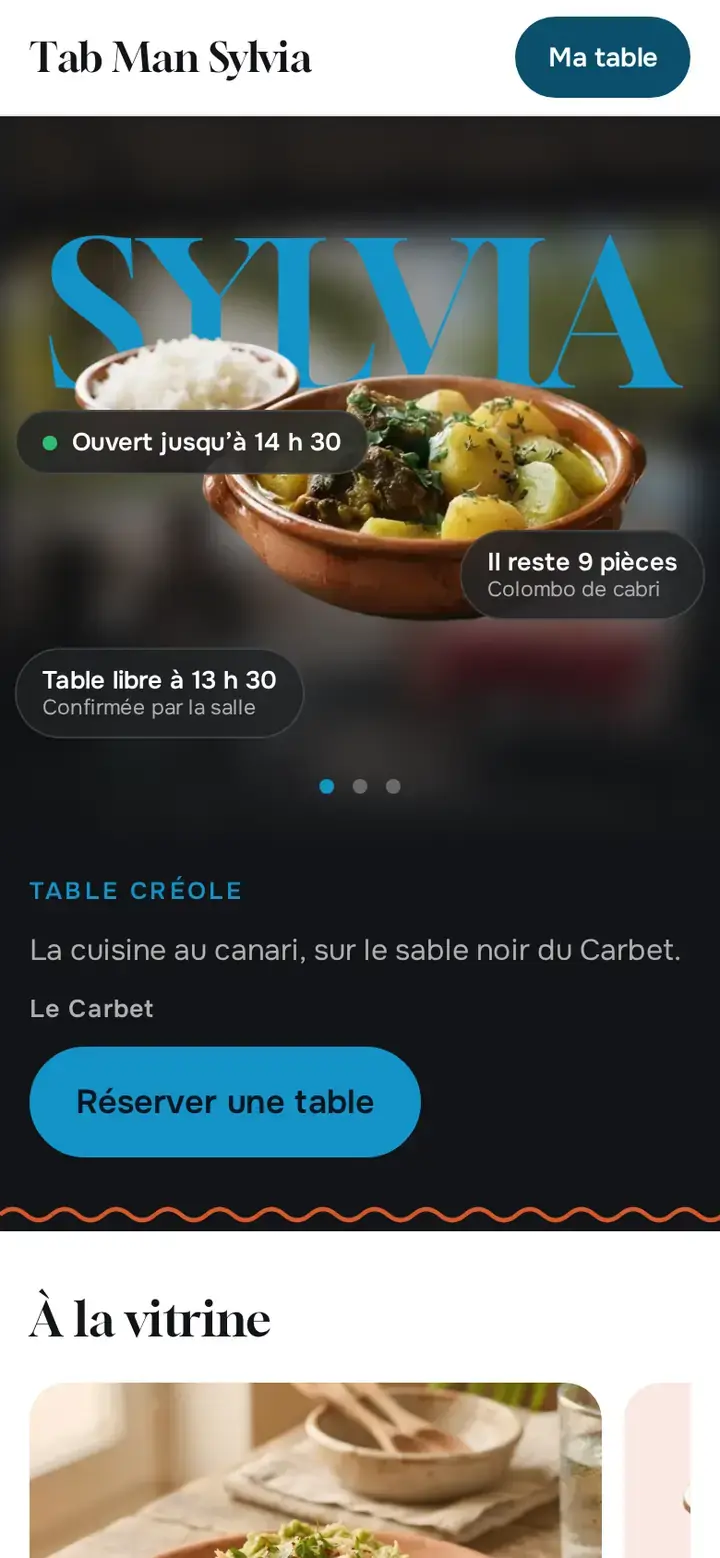 Thème Kannari sur téléphone, déclinaison Sable noir, avec un commerce imaginé.
