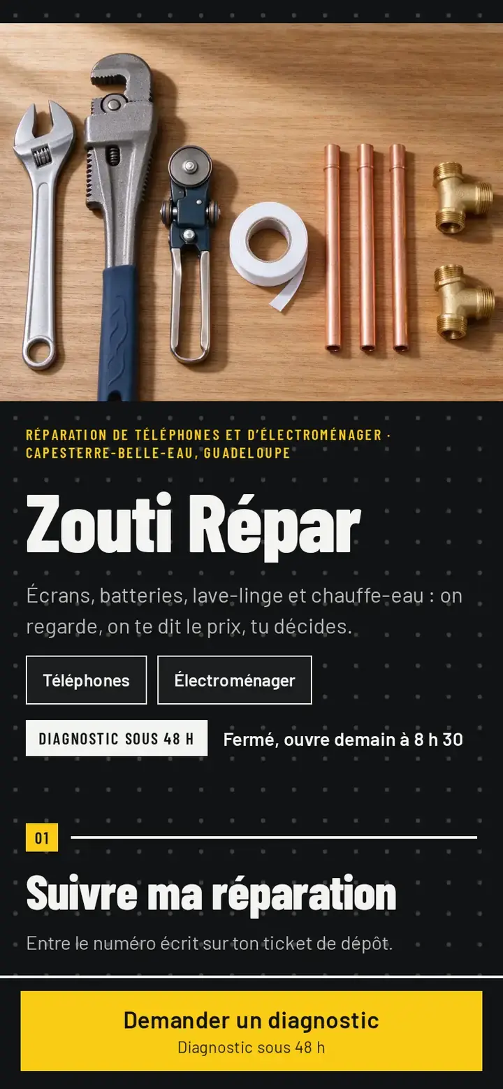 Zouti, déclinaison Garage, sur téléphone