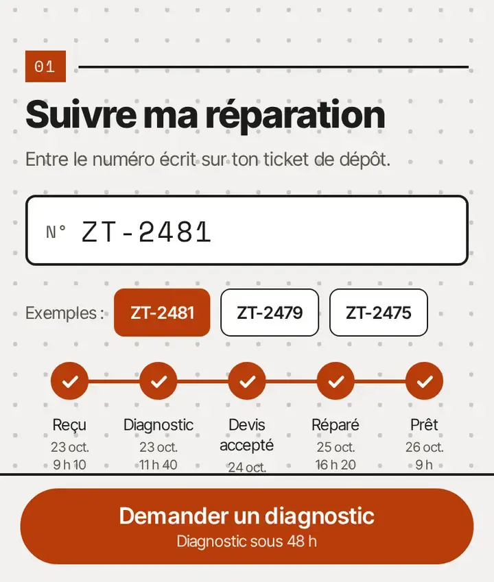 Le suivi de réparation, dans le thème Zouti