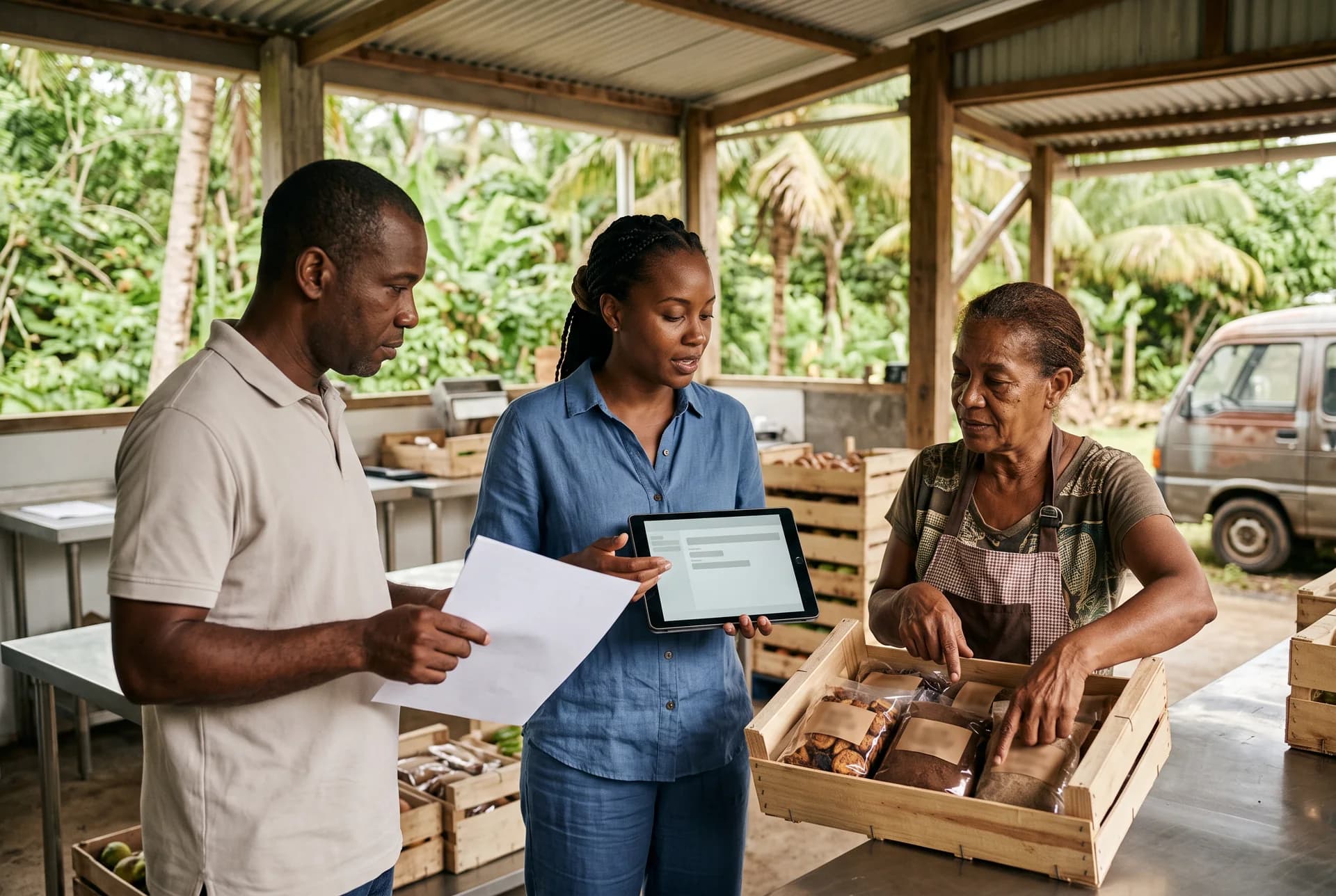Illustration : des professionnels préparent une intégration numérique en Guadeloupe