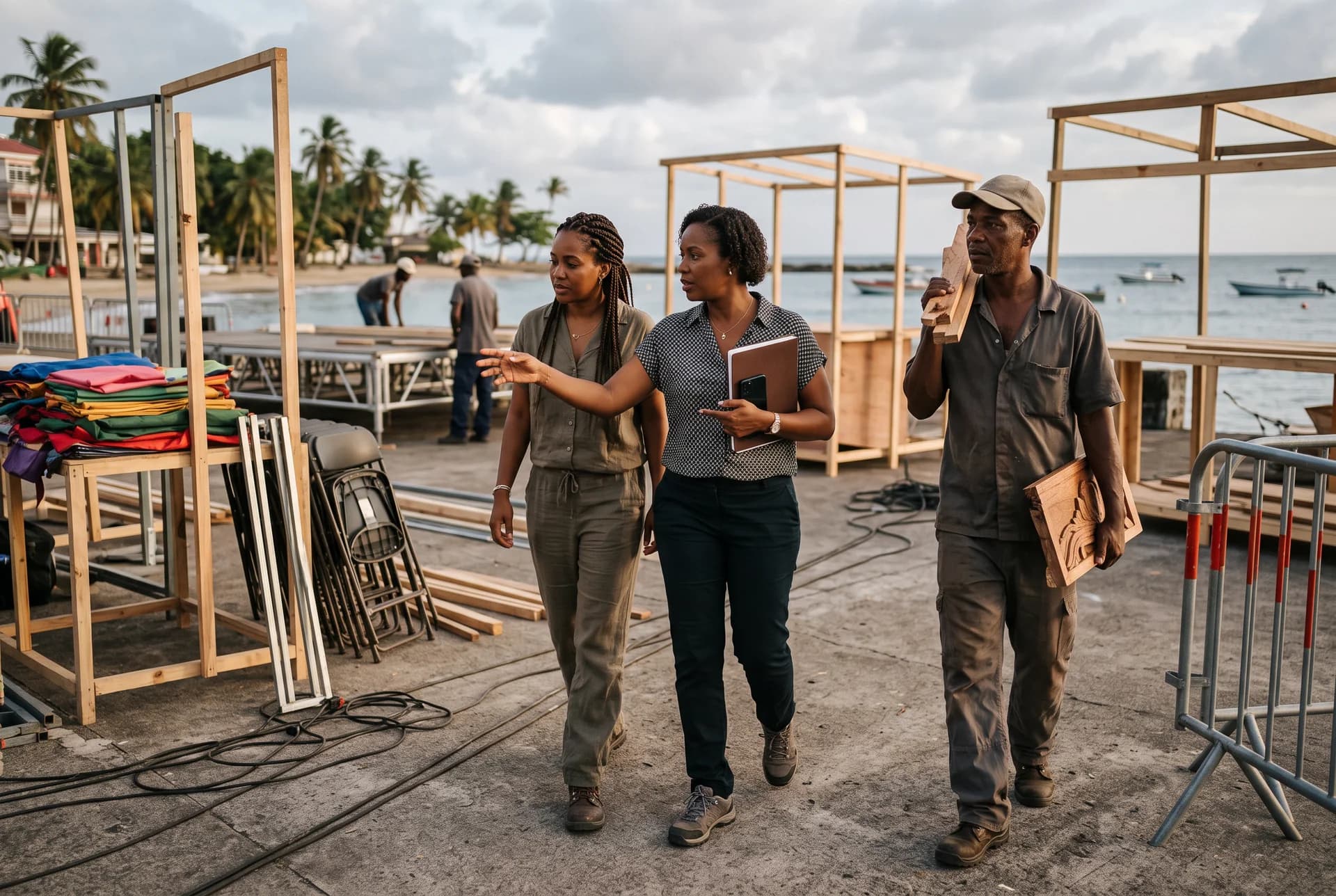 Illustration : des acteurs locaux échangent autour d’une action de terrain en Martinique.