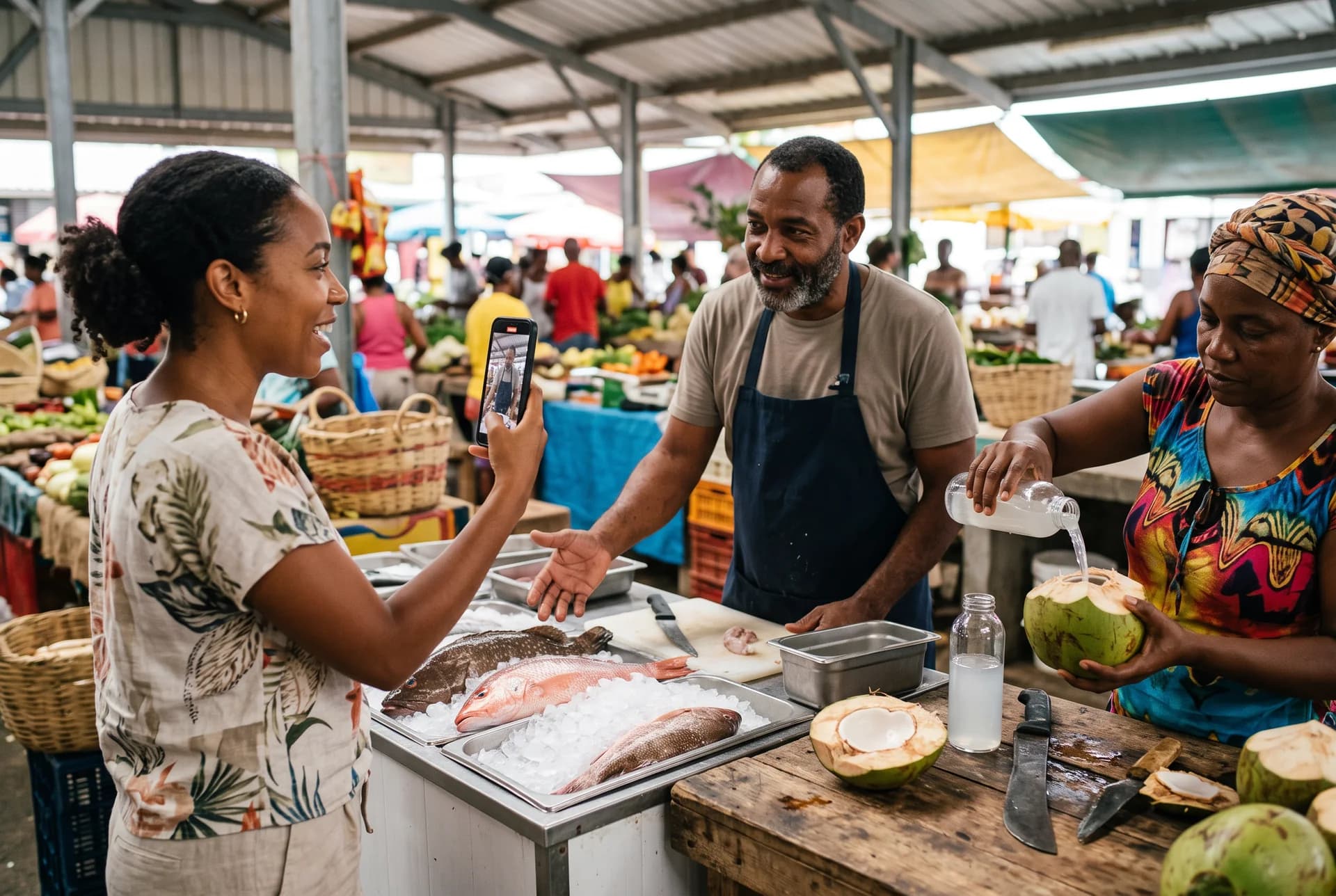 Illustration d’acteurs qui relient leurs capacités autour d’un projet en Guadeloupe.