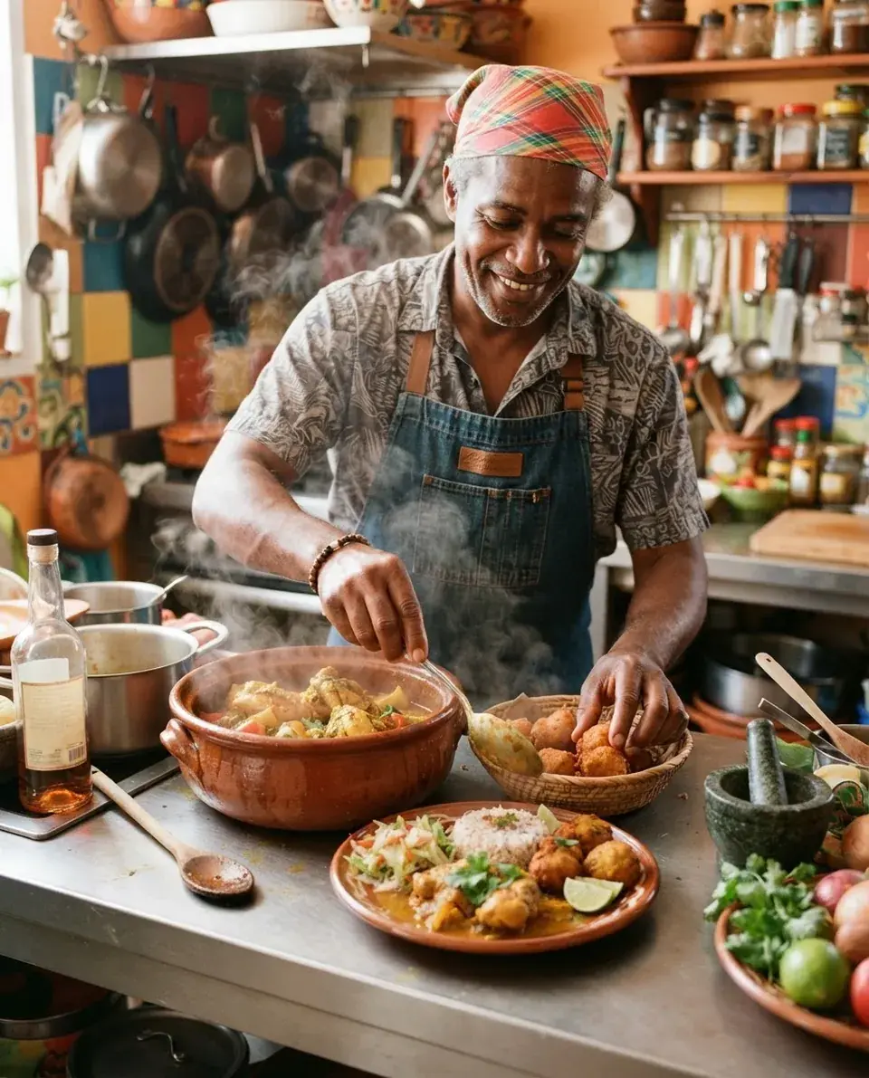 A caterer serves a Creole dish at her counter. Illustration photo.