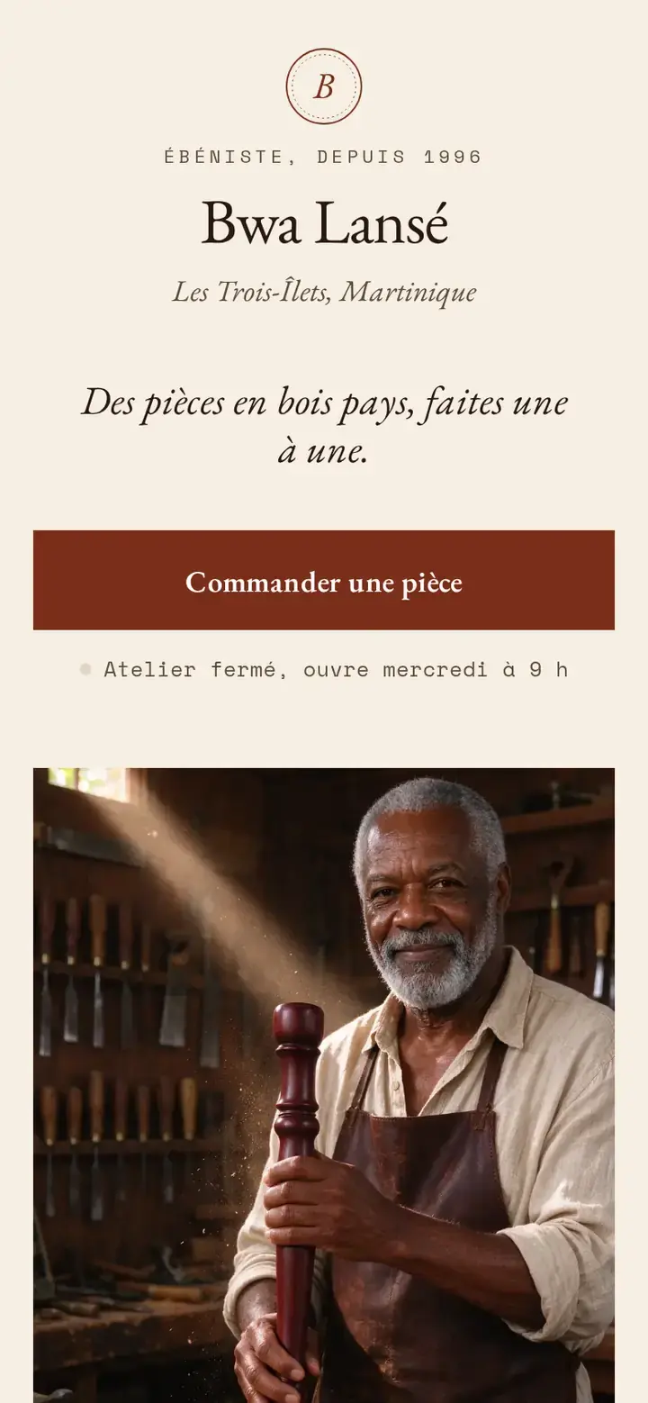 Thème Atelier, déclinaison Bois, avec un commerce imaginé.