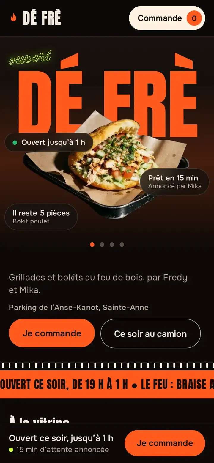 Thème Boukan, déclinaison Braise, avec un commerce imaginé.