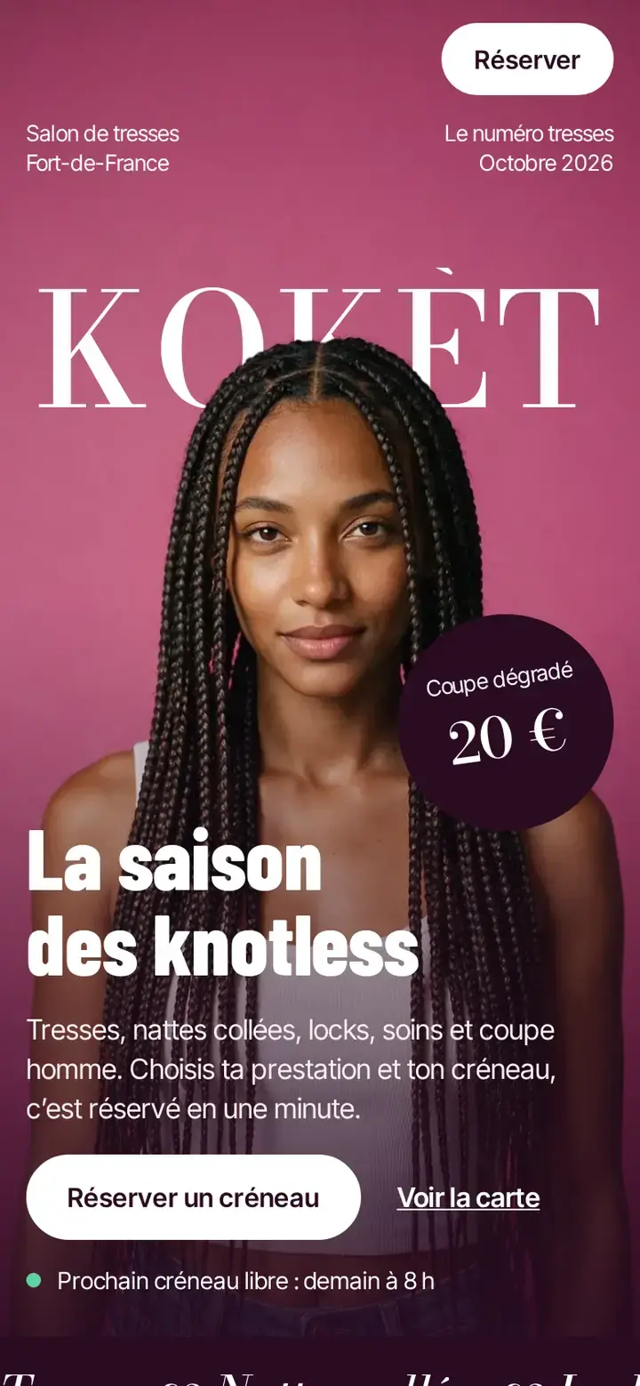 Thème Salon, déclinaison Tresses, avec un commerce imaginé.
