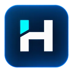 HUB — icône H blanc et cyan sur carré bleu nuit, identité de l’application