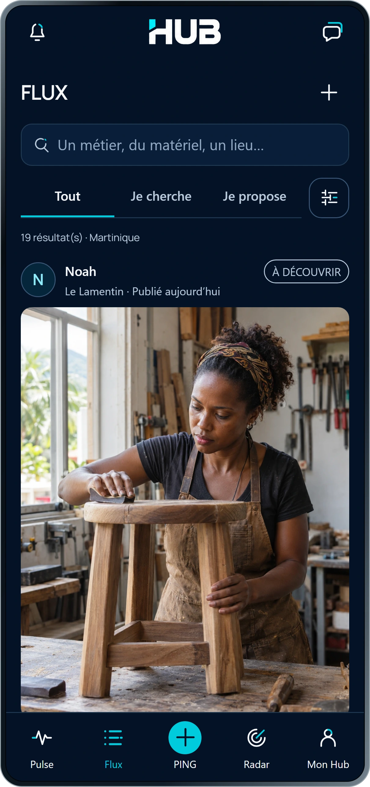 Flux dans HUB : plusieurs PINGs sont organisés par sujet et par proximité.